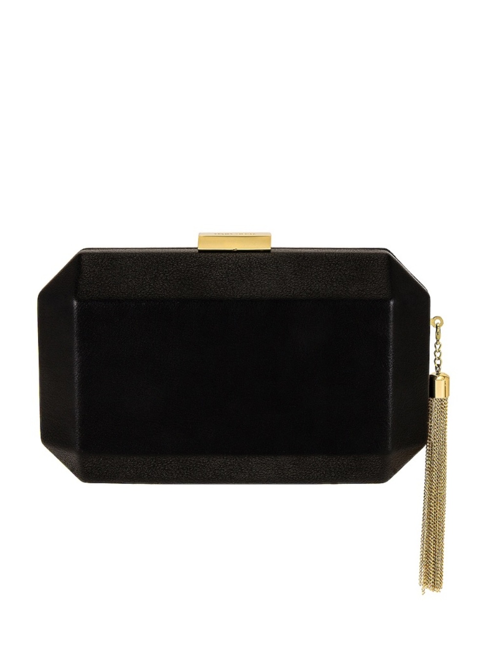 Lia Facetted Clutch With Tassel in Black & Gold